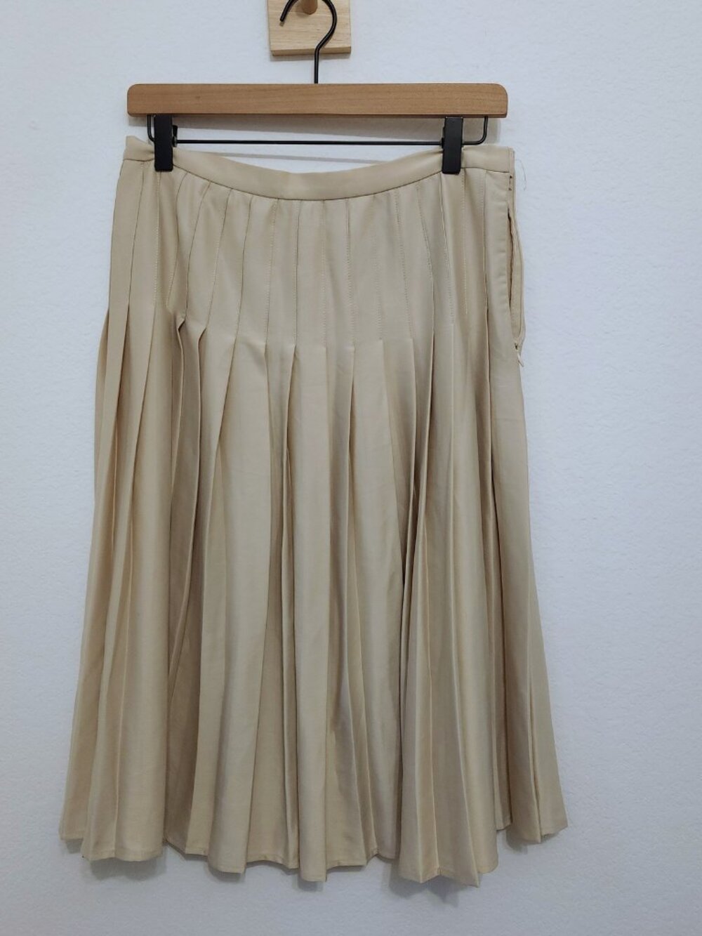 Rachel Zoe Pleated Midi Skirt Tan Beige Side Zip Sz S